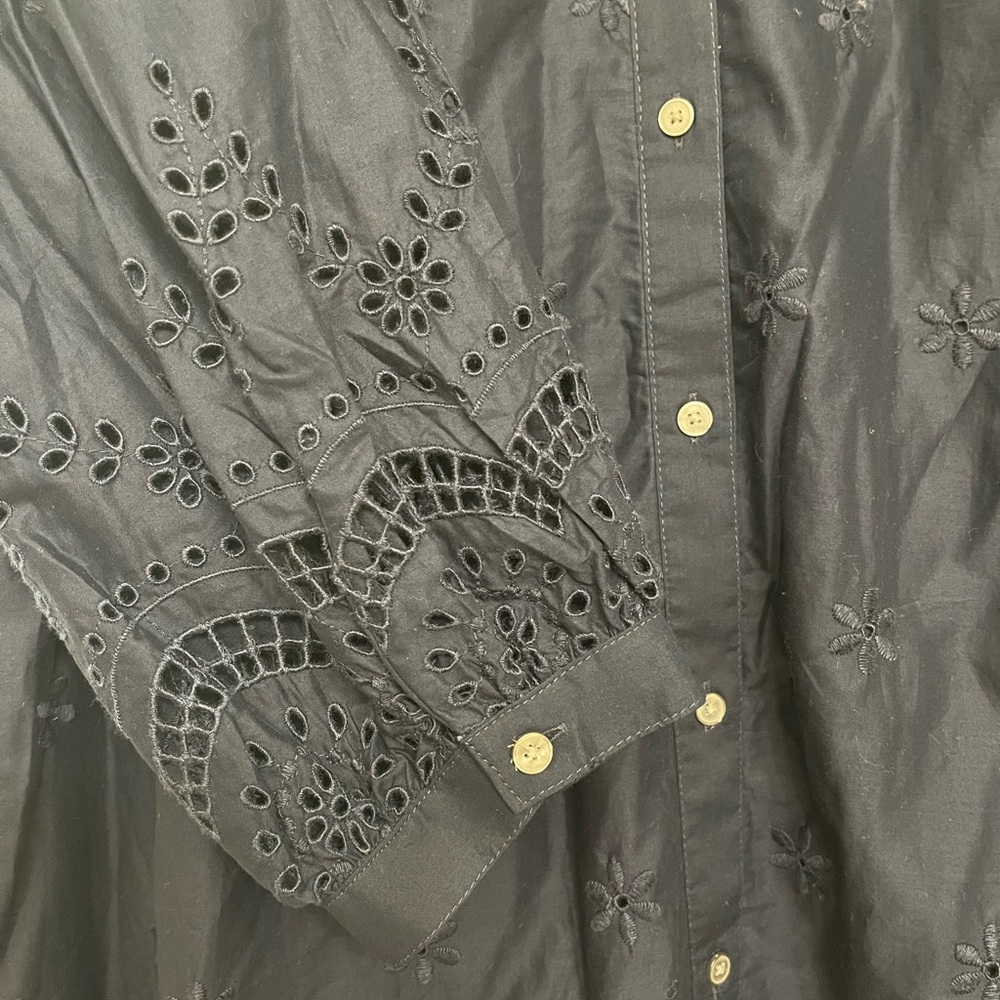 Dark Navy Eyelet Button-Up Shirt Dress